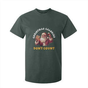 Funny Christmas Santa T Shirt For Kid Xmas Calories Don't Count Pizza Wine TS11 Dark Forest Green Print Your Wear