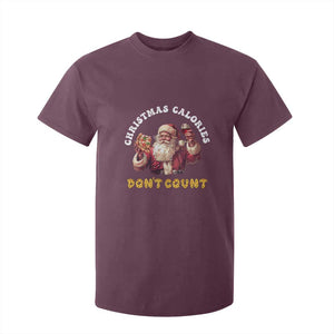 Funny Christmas Santa T Shirt For Kid Xmas Calories Don't Count Pizza Wine TS11 Maroon Print Your Wear