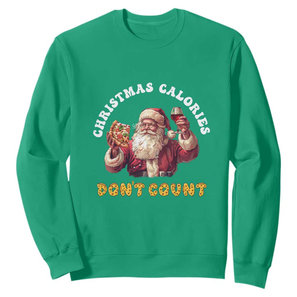 Funny Christmas Santa Sweatshirt Xmas Calories Don't Count Pizza Wine TS11 Irish Green Print Your Wear