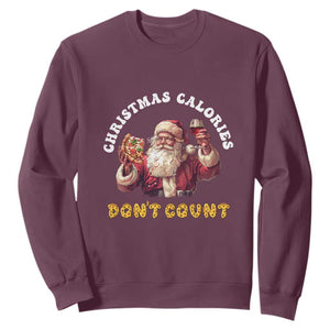 Funny Christmas Santa Sweatshirt Xmas Calories Don't Count Pizza Wine TS11 Maroon Print Your Wear