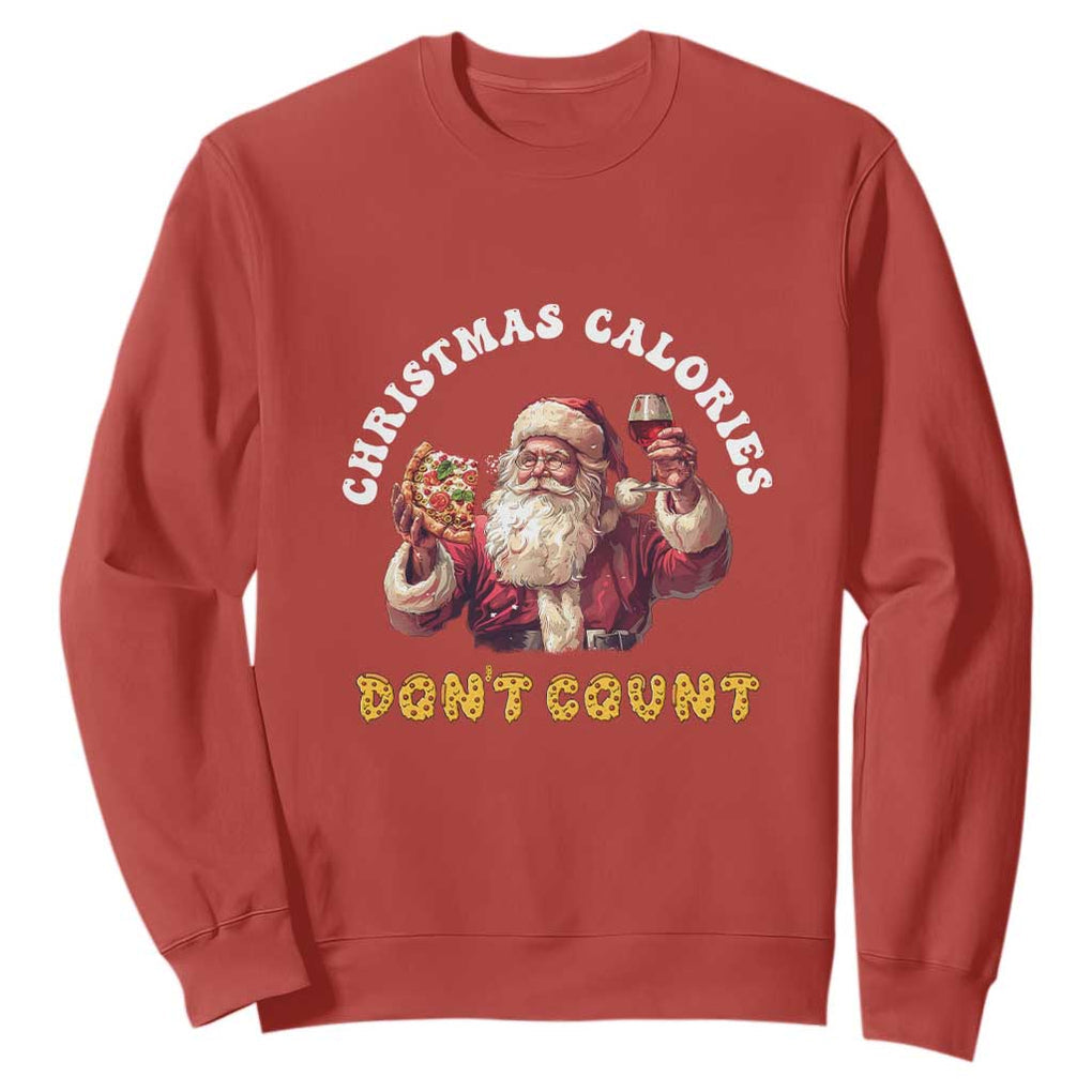 Funny Christmas Santa Sweatshirt Xmas Calories Don't Count Pizza Wine TS11 Red Print Your Wear