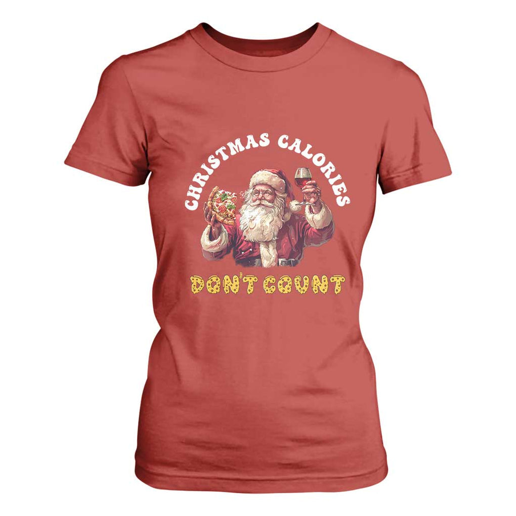 Funny Christmas Santa T Shirt For Women Xmas Calories Don't Count Pizza Wine TS11 Red Print Your Wear