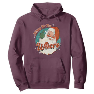Funny Christmas Retro Santa Hoodie Nothing For You Whore Middle Finger TS11 Maroon Print Your Wear