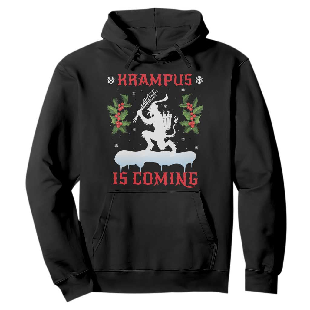 Funny Christmas Yule Krampus Is Coming Mistletoe Hoodie TS11 Black Print Your Wear
