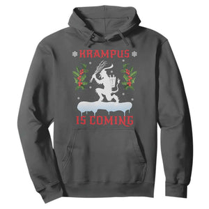 Funny Christmas Yule Krampus Is Coming Mistletoe Hoodie TS11 Dark Heather Print Your Wear