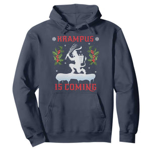 Funny Christmas Yule Krampus Is Coming Mistletoe Hoodie TS11 Navy Print Your Wear