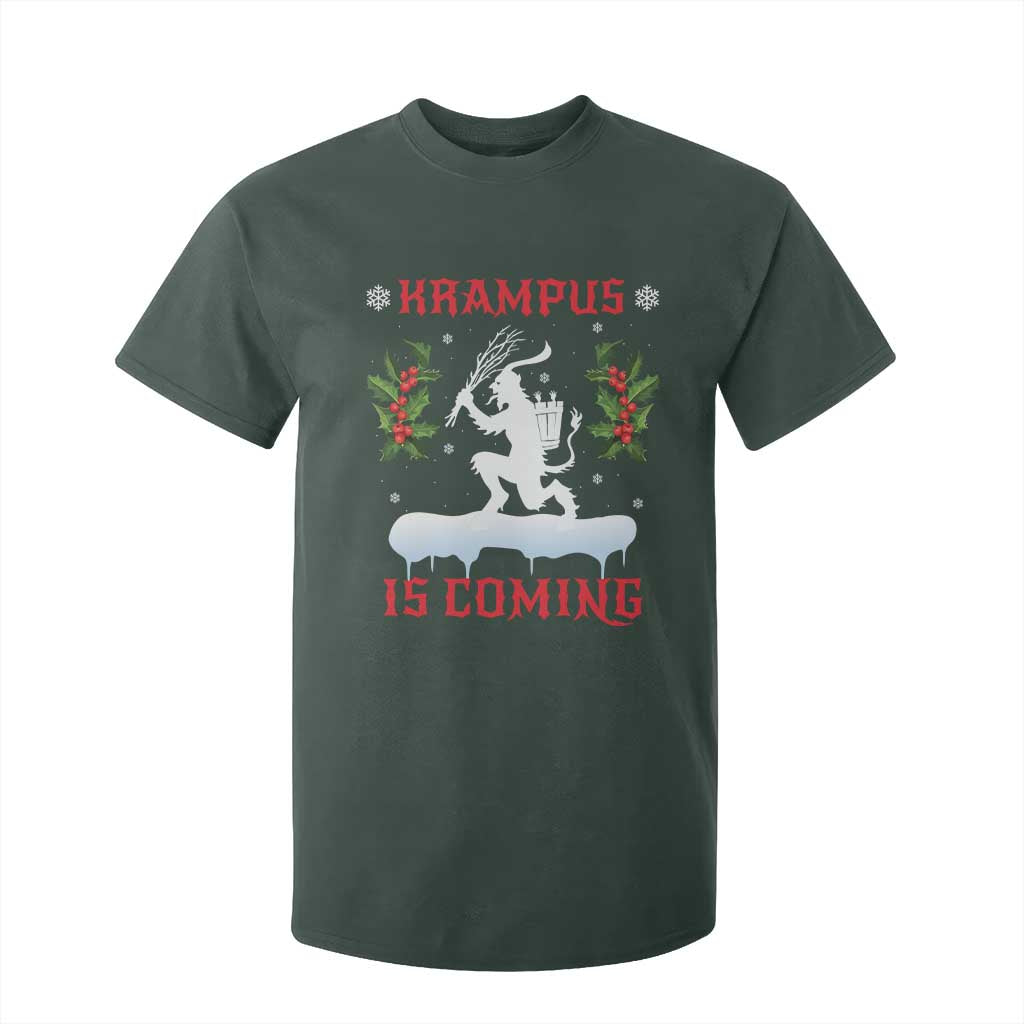 Funny Christmas Yule Krampus Is Coming Mistletoe T Shirt For Kid TS11 Dark Forest Green Print Your Wear