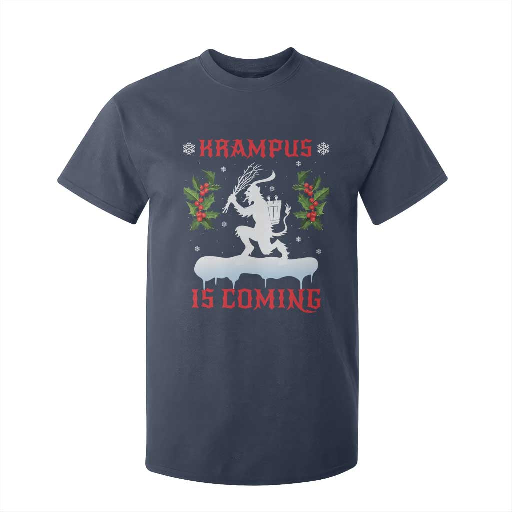 Funny Christmas Yule Krampus Is Coming Mistletoe T Shirt For Kid TS11 Navy Print Your Wear