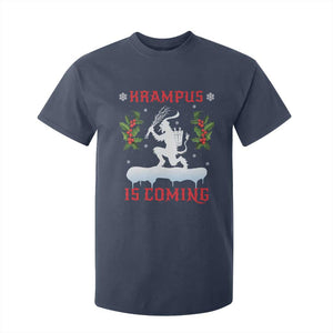 Funny Christmas Yule Krampus Is Coming Mistletoe T Shirt For Kid TS11 Navy Print Your Wear