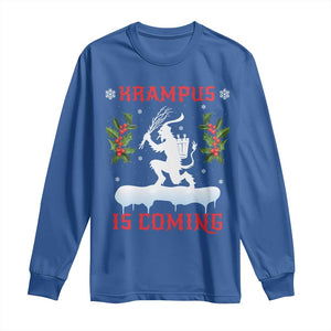 Funny Christmas Yule Krampus Is Coming Mistletoe Long Sleeve Shirt TS11 Royal Blue Print Your Wear