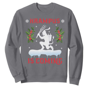 Funny Christmas Yule Krampus Is Coming Mistletoe Sweatshirt TS11 Charcoal Print Your Wear