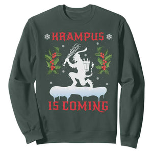 Funny Christmas Yule Krampus Is Coming Mistletoe Sweatshirt TS11 Dark Forest Green Print Your Wear