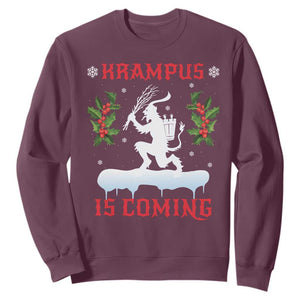 Funny Christmas Yule Krampus Is Coming Mistletoe Sweatshirt TS11 Maroon Print Your Wear