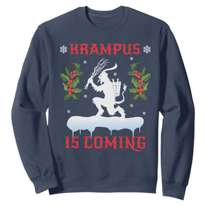 Funny Christmas Yule Krampus Is Coming Mistletoe Sweatshirt TS11 Navy Print Your Wear