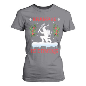 Funny Christmas Yule Krampus Is Coming Mistletoe T Shirt For Women TS11 Charcoal Print Your Wear