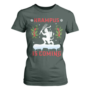 Funny Christmas Yule Krampus Is Coming Mistletoe T Shirt For Women TS11 Dark Forest Green Print Your Wear
