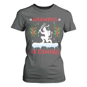 Funny Christmas Yule Krampus Is Coming Mistletoe T Shirt For Women TS11 Dark Heather Print Your Wear