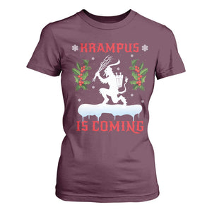 Funny Christmas Yule Krampus Is Coming Mistletoe T Shirt For Women TS11 Maroon Print Your Wear