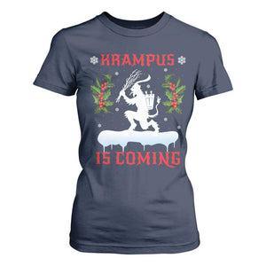 Funny Christmas Yule Krampus Is Coming Mistletoe T Shirt For Women TS11 Navy Print Your Wear