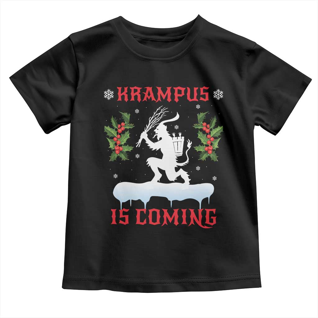 Funny Christmas Yule Krampus Is Coming Mistletoe Toddler T Shirt TS11 Black Print Your Wear