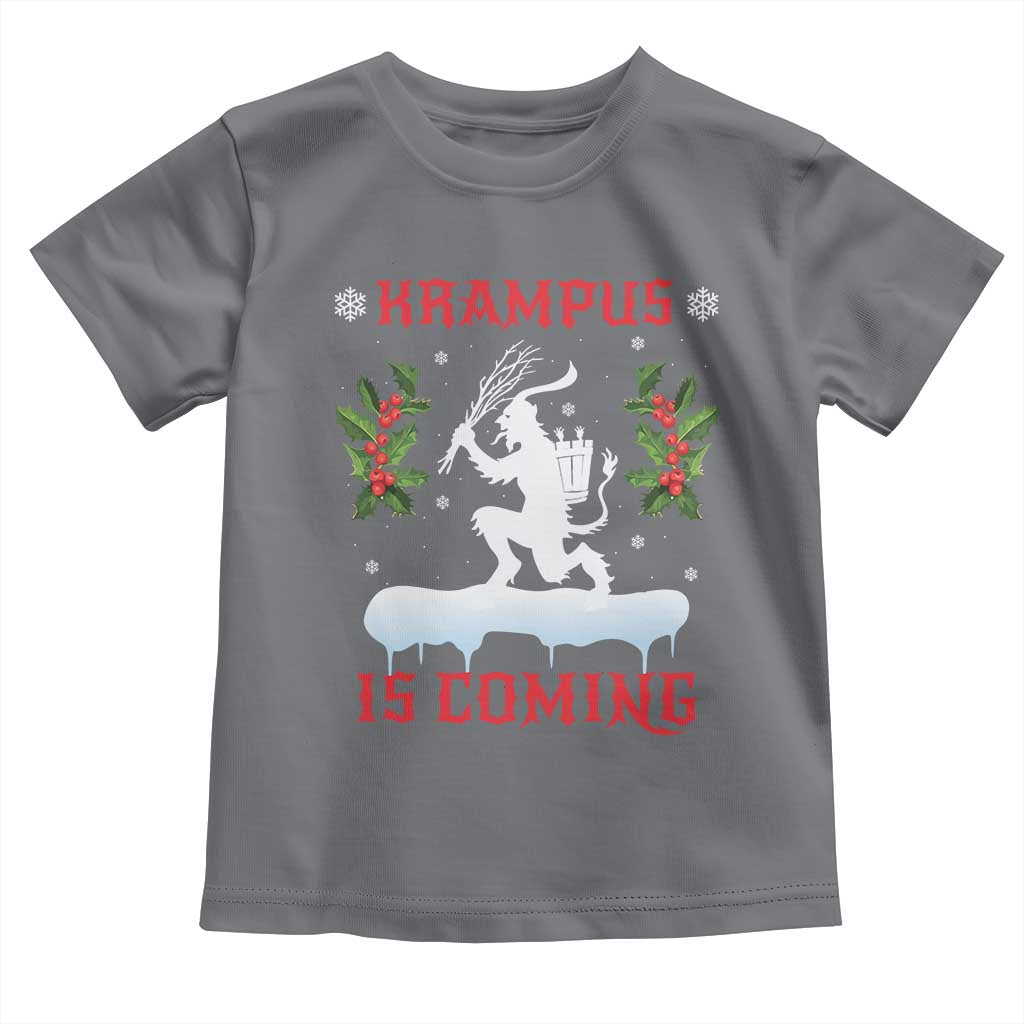 Funny Christmas Yule Krampus Is Coming Mistletoe Toddler T Shirt TS11 Charcoal Print Your Wear