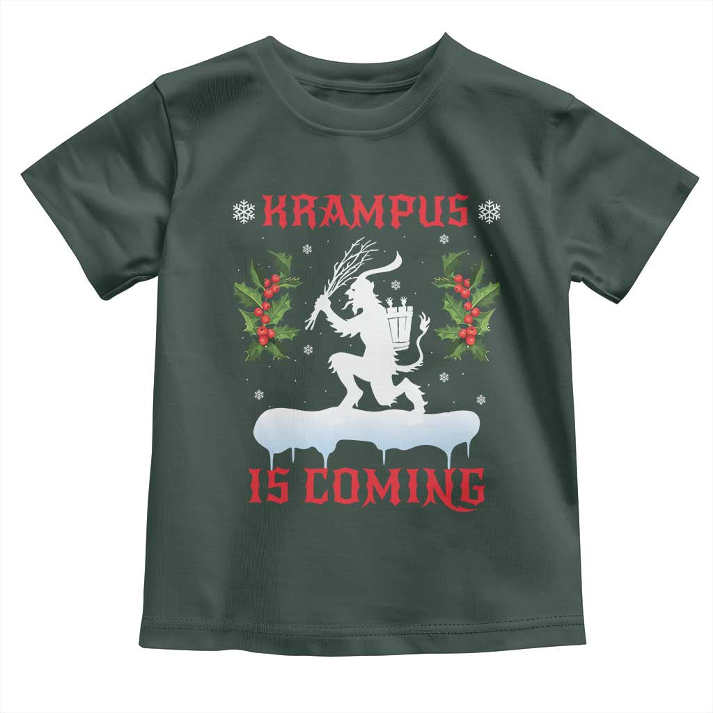 Funny Christmas Yule Krampus Is Coming Mistletoe Toddler T Shirt TS11 Dark Forest Green Print Your Wear