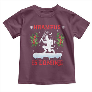Funny Christmas Yule Krampus Is Coming Mistletoe Toddler T Shirt TS11 Maroon Print Your Wear