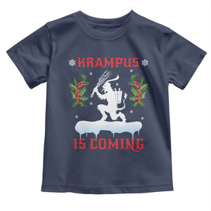 Funny Christmas Yule Krampus Is Coming Mistletoe Toddler T Shirt TS11 Navy Print Your Wear