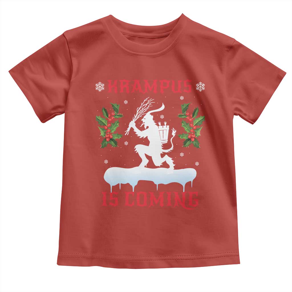 Funny Christmas Yule Krampus Is Coming Mistletoe Toddler T Shirt TS11 Red Print Your Wear