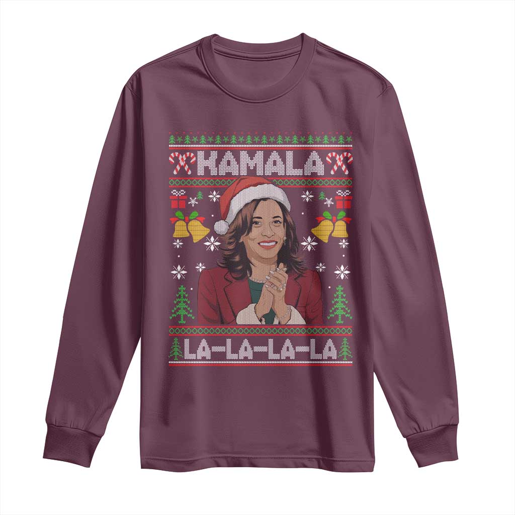 Funny Harris Christmas Long Sleeve Shirt Kamala La La La La Ugly Santa Hat Xmas TS11 Maroon Print Your Wear