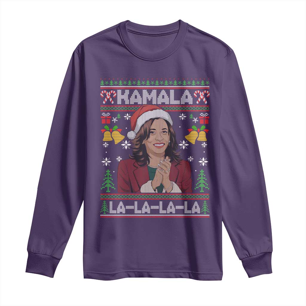 Funny Harris Christmas Long Sleeve Shirt Kamala La La La La Ugly Santa Hat Xmas TS11 Purple Print Your Wear