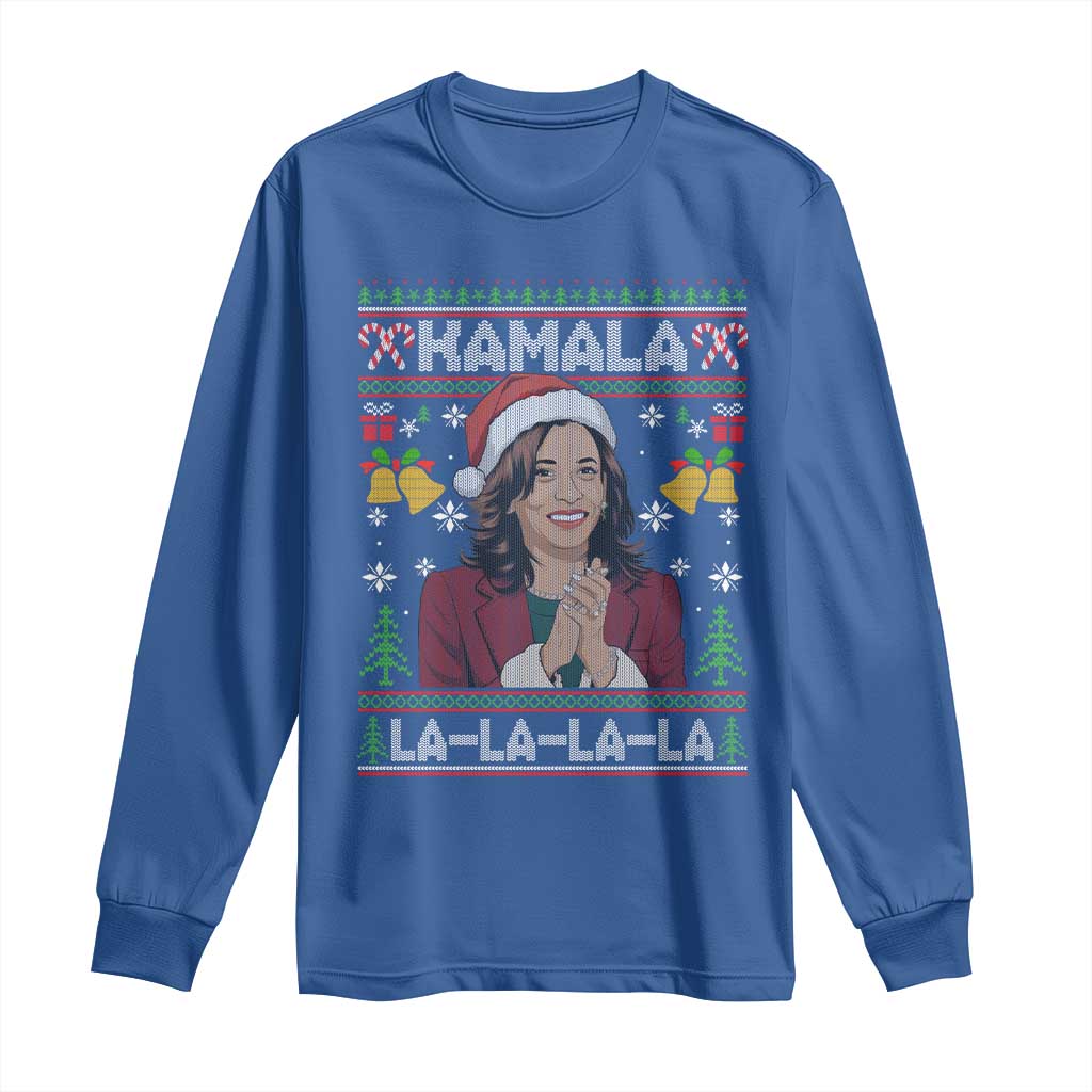 Funny Harris Christmas Long Sleeve Shirt Kamala La La La La Ugly Santa Hat Xmas TS11 Royal Blue Print Your Wear