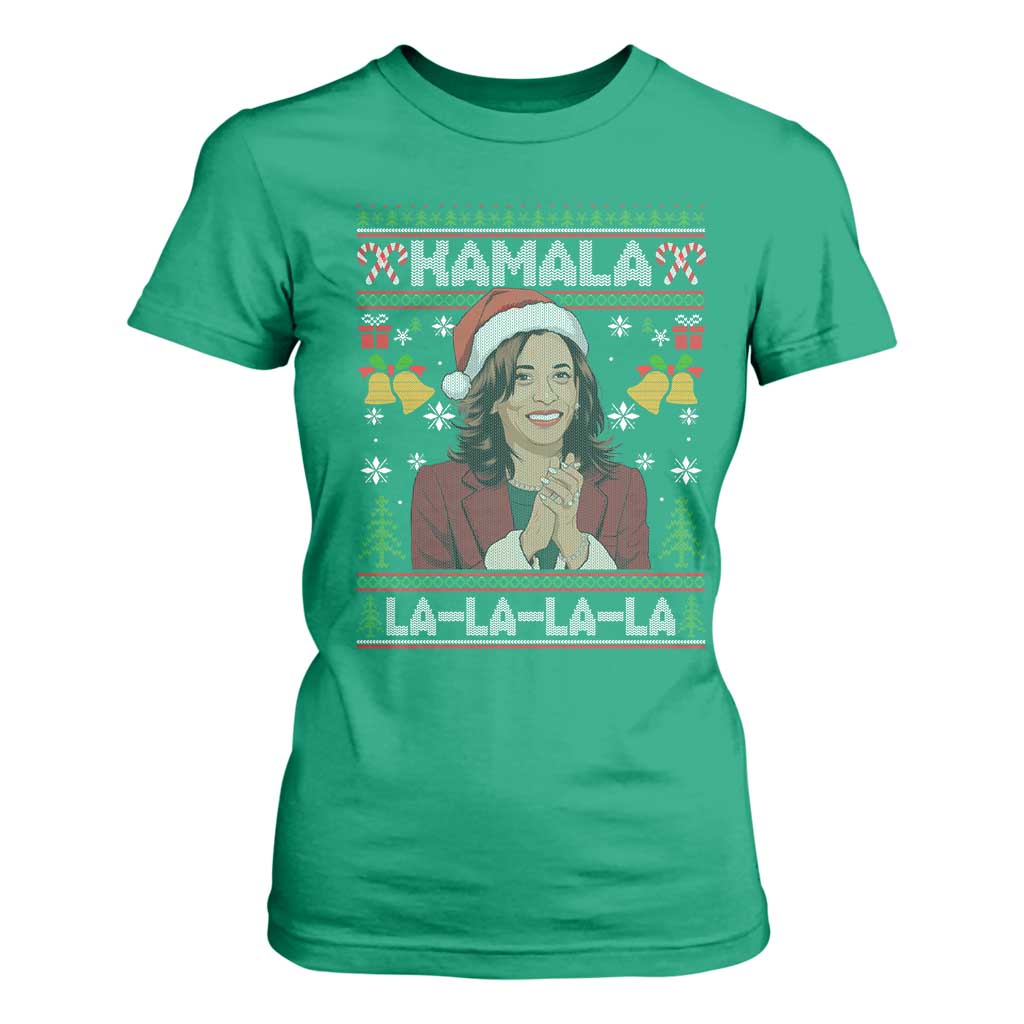 Funny Harris Christmas T Shirt For Women Kamala La La La La Ugly Santa Hat Xmas TS11 Irish Green Print Your Wear