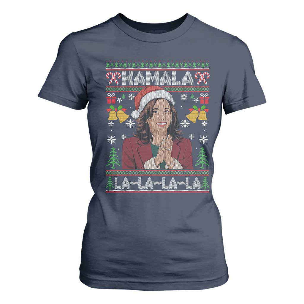 Funny Harris Christmas T Shirt For Women Kamala La La La La Ugly Santa Hat Xmas TS11 Navy Print Your Wear