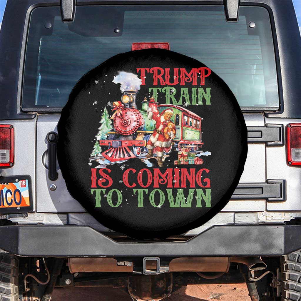Trump Christmas Spare Tire Cover Trump Train Is Coming To Town Xmas TS11 No hole Black Print Your Wear