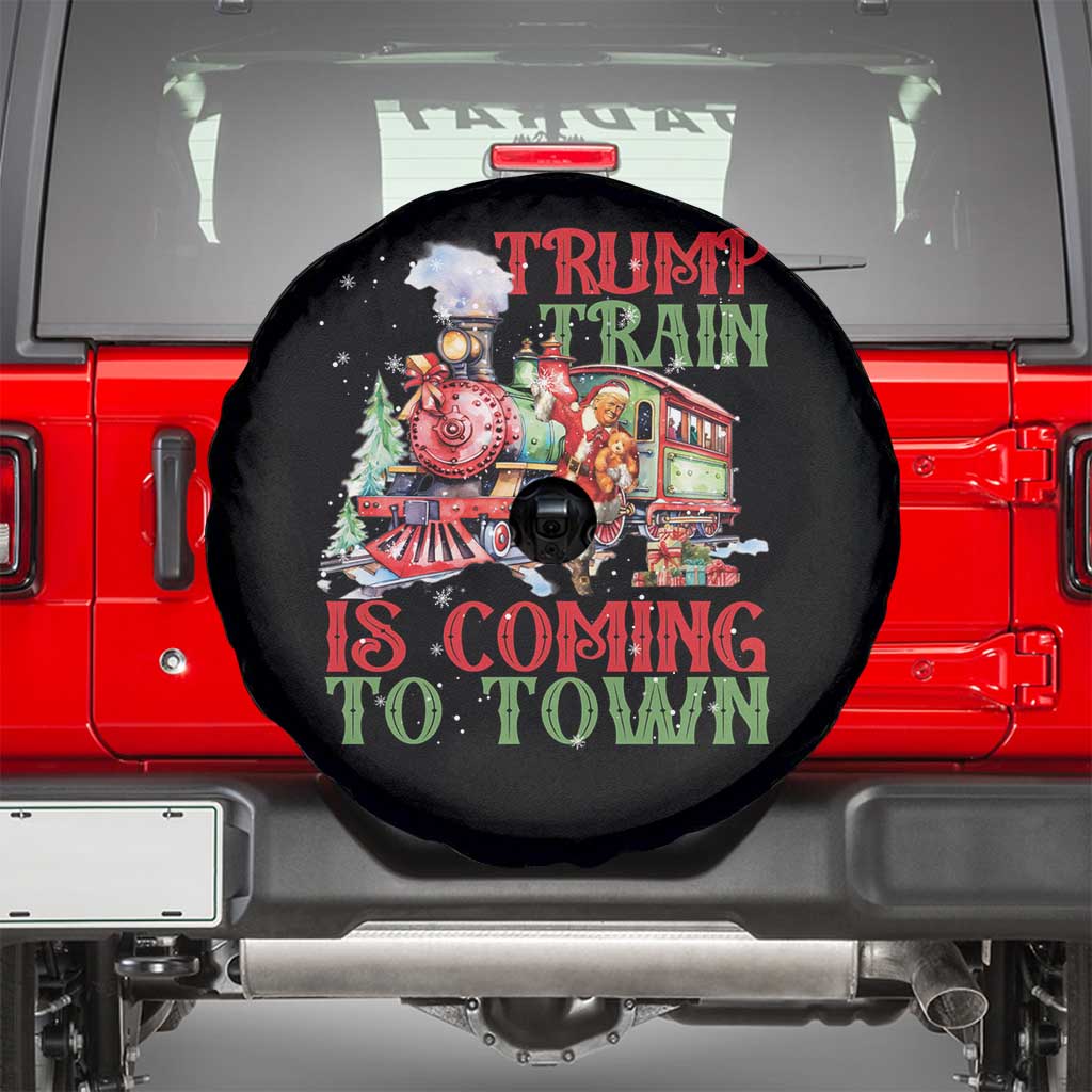 Trump Christmas Spare Tire Cover Trump Train Is Coming To Town Xmas TS11 Black Print Your Wear