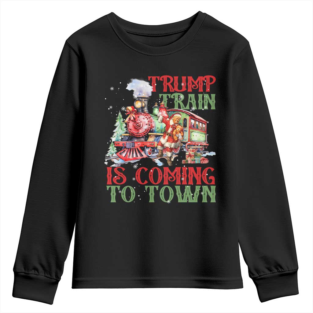 Trump Christmas Youth Sweatshirt Trump Train Is Coming To Town Xmas TS11 Black Print Your Wear