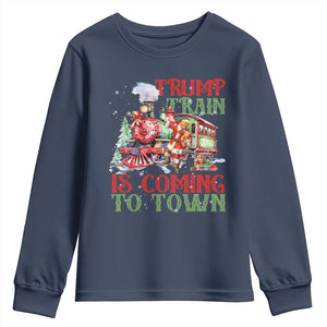 Trump Christmas Youth Sweatshirt Trump Train Is Coming To Town Xmas TS11 Navy Print Your Wear