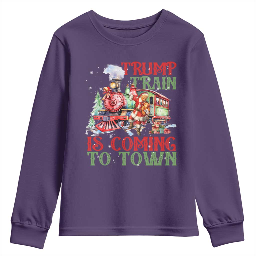 Trump Christmas Youth Sweatshirt Trump Train Is Coming To Town Xmas TS11 Purple Print Your Wear
