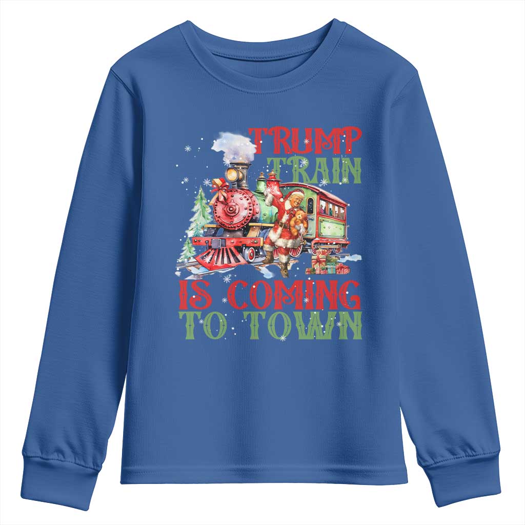 Trump Christmas Youth Sweatshirt Trump Train Is Coming To Town Xmas TS11 Royal Blue Print Your Wear