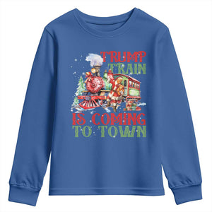 Trump Christmas Youth Sweatshirt Trump Train Is Coming To Town Xmas TS11 Royal Blue Print Your Wear