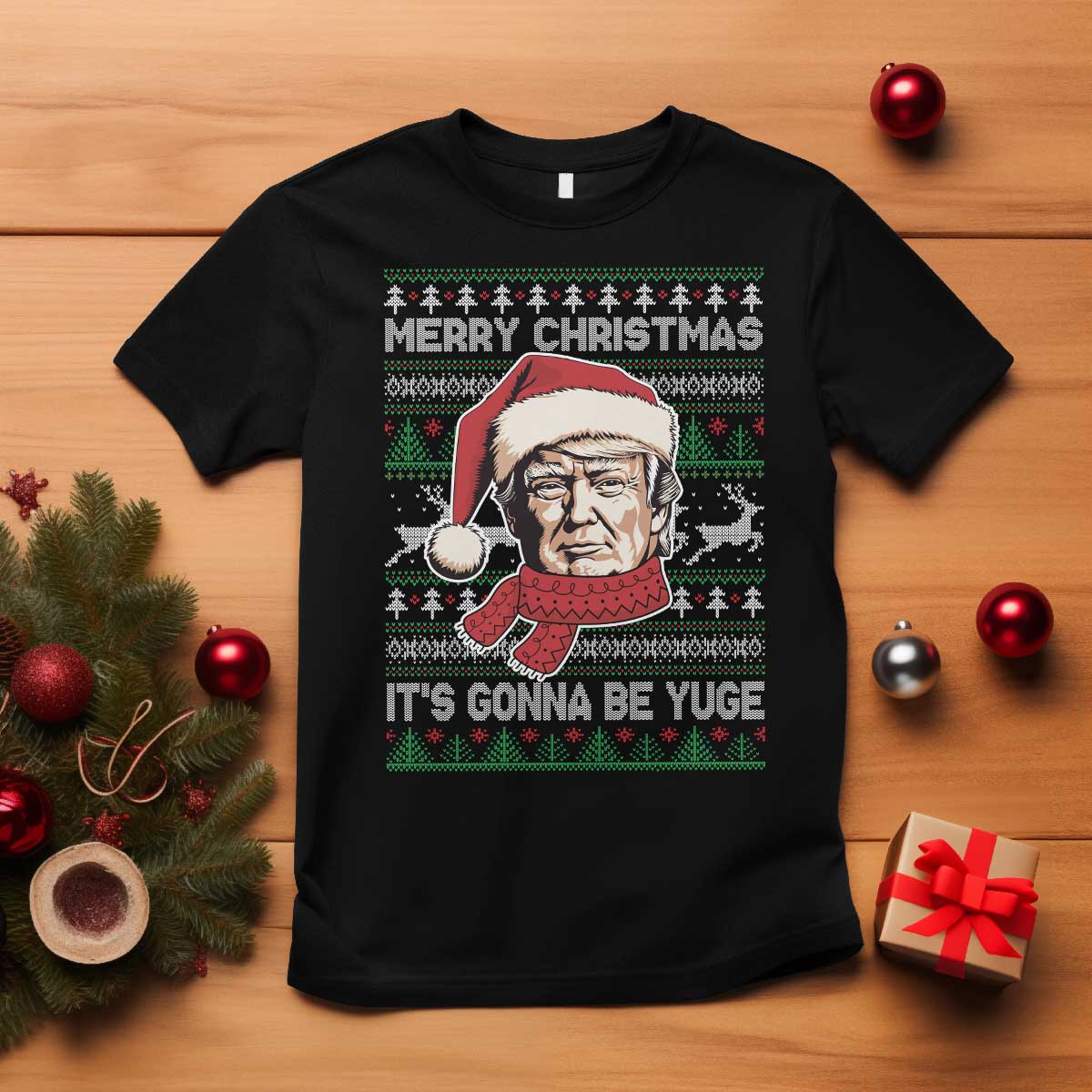 Funny Trump Christmas T Shirt Merry Xmas It's Gonna Be Yuge Ugly Santa Trump TS11 Black Print Your Wear
