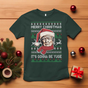 Funny Trump Christmas T Shirt Merry Xmas It's Gonna Be Yuge Ugly Santa Trump TS11 Dark Forest Green Print Your Wear