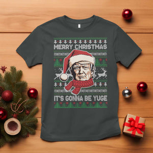 Funny Trump Christmas T Shirt Merry Xmas It's Gonna Be Yuge Ugly Santa Trump TS11 Dark Heather Print Your Wear