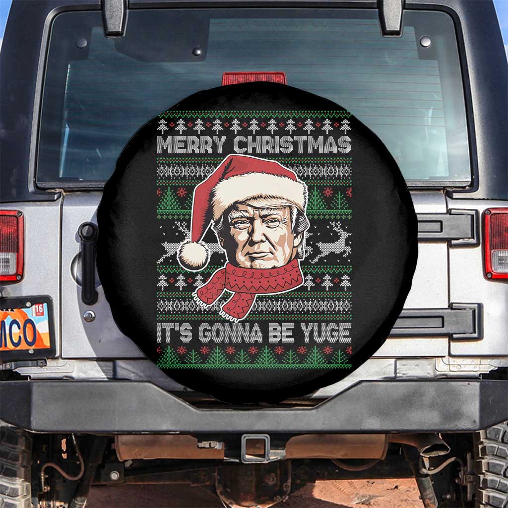 Funny Trump Christmas Spare Tire Cover Merry Christmas It's Gonna Be Yuge Ugly Santa Trump TS11 No hole Black Print Your Wear