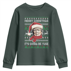 Funny Trump Christmas Youth Sweatshirt Merry Xmas It's Gonna Be Yuge Ugly Santa Trump TS11 Dark Forest Green Print Your Wear