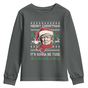 Funny Trump Christmas Youth Sweatshirt Merry Xmas It's Gonna Be Yuge Ugly Santa Trump TS11 Dark Heather Print Your Wear