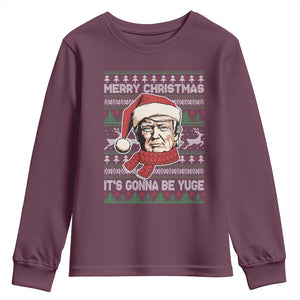 Funny Trump Christmas Youth Sweatshirt Merry Xmas It's Gonna Be Yuge Ugly Santa Trump TS11 Maroon Print Your Wear