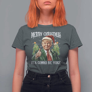 Funny Trump Xmas T Shirt For Women Merry Christmas It's Gonna Be Yuge Santa Trump TS11 Dark Heather Print Your Wear