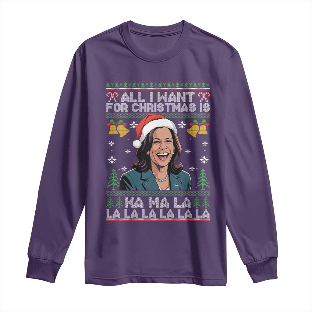 Funny Harris Christmas Long Sleeve Shirt All I Want For Xmas Is Kamala La La La TS11 Purple Print Your Wear